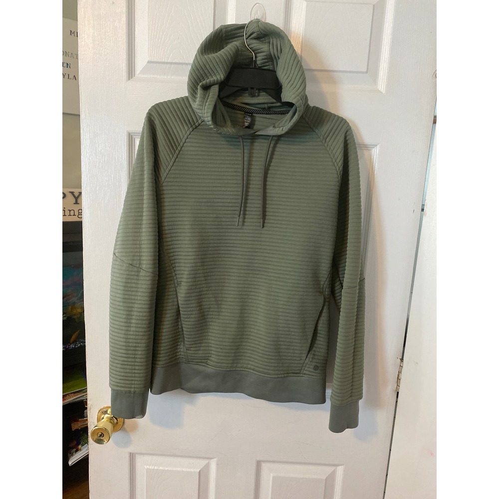 Apana Mens Small Sage Green Ribbed Textured Pullover Hoodie Athleisure Sweater